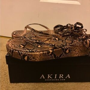 AKIRA Brown & Black Snakeskin Platform Sandals